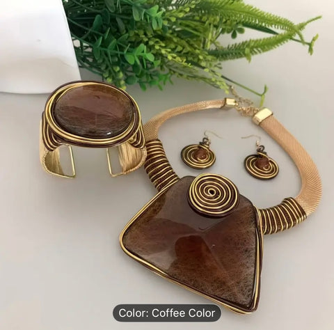 Handmade African Heritage Neckpiece & Earrings Set