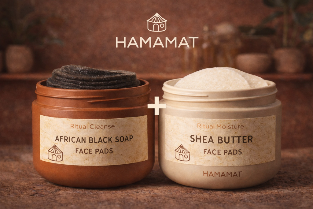 Hamamat Ritual Face Pad Set
African Black Soap Pads + Shea Butter Pads (Combo)